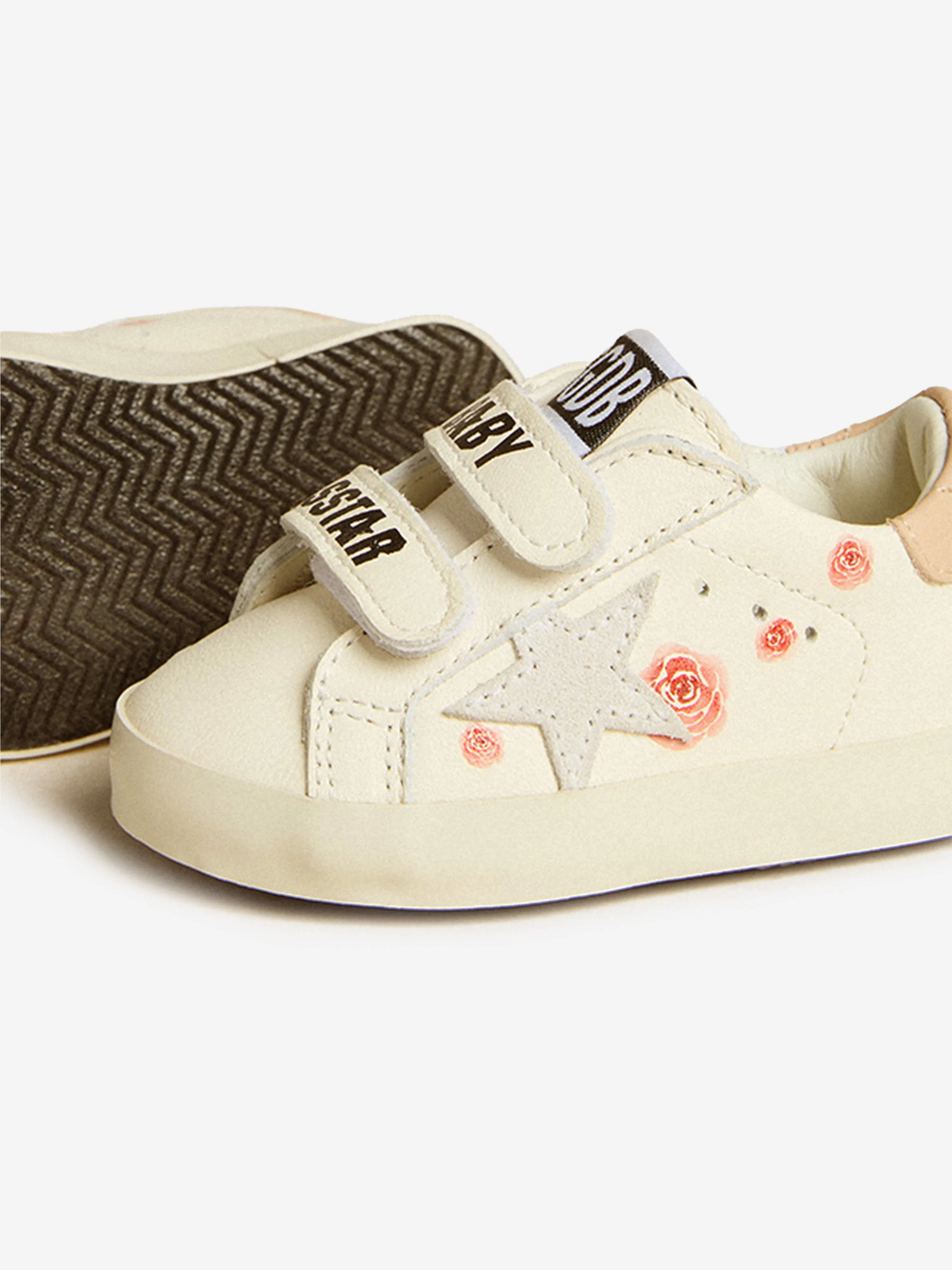 Weiße Sternen-Turnschuhe für Baby-Mädchen aus Leder und Wildleder