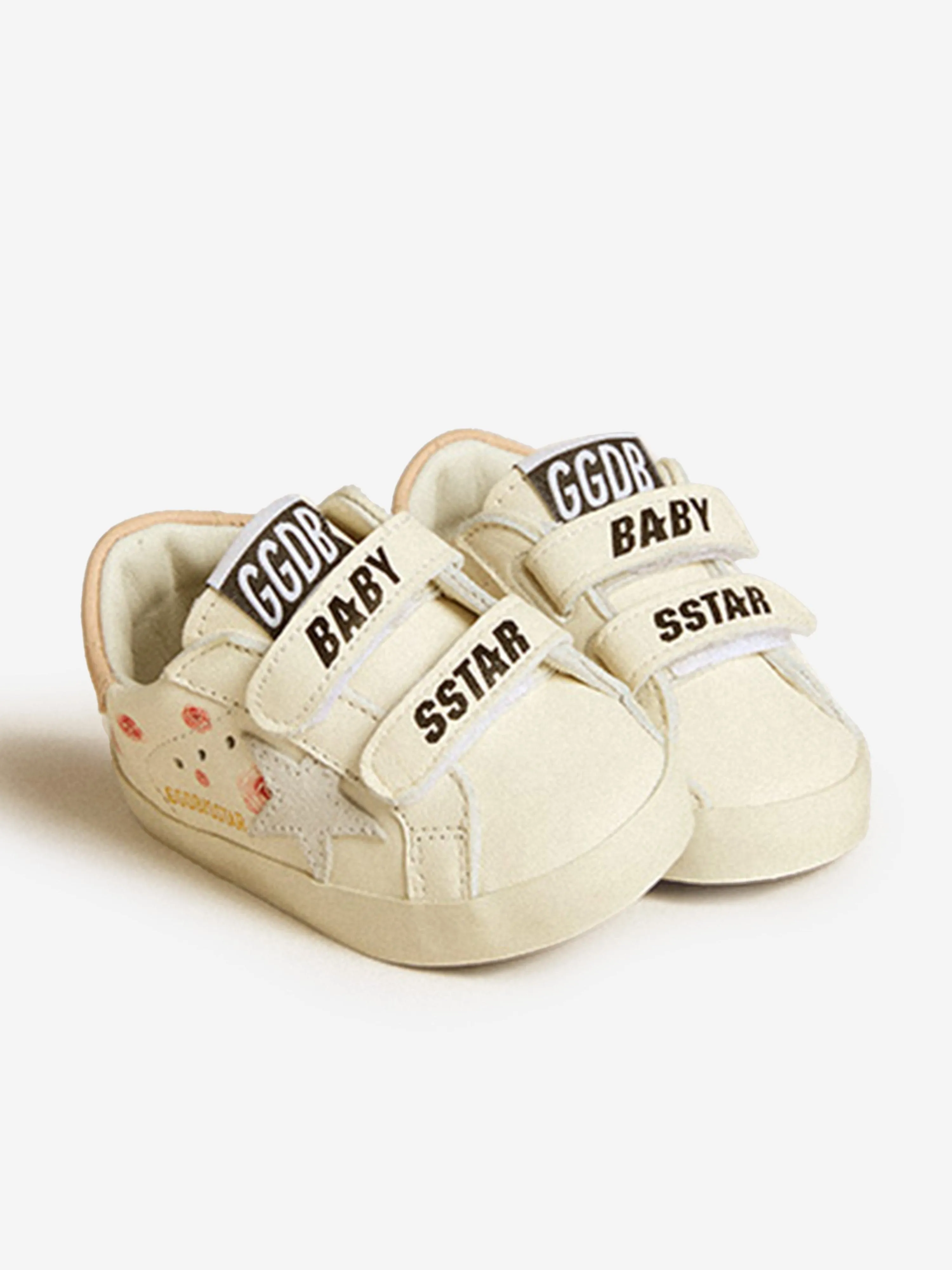 Weiße Sternen-Turnschuhe für Baby-Mädchen aus Leder und Wildleder