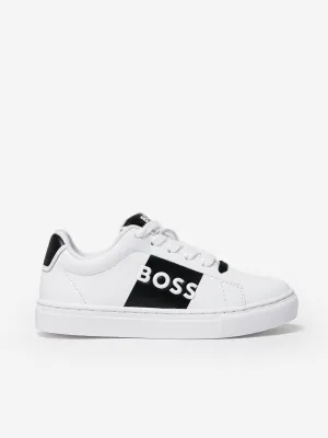 BOSS Boys Leder-Logo-Sneaker in Weiß