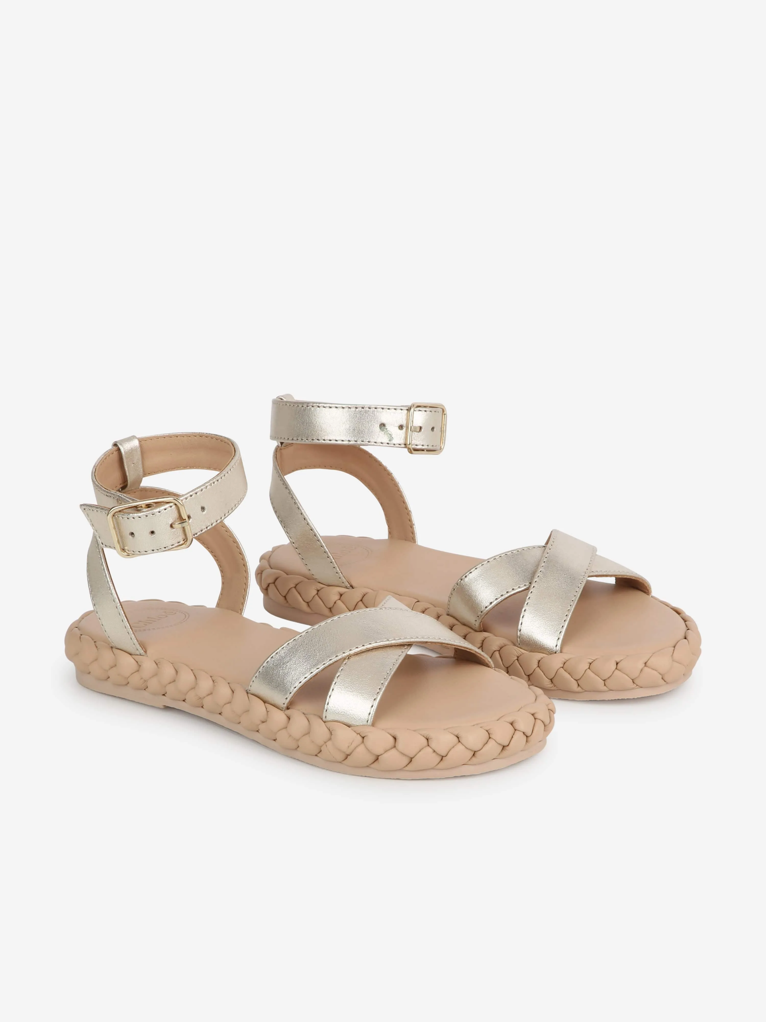 Chloé Mädchen Leder Riemchensandalen in Gold