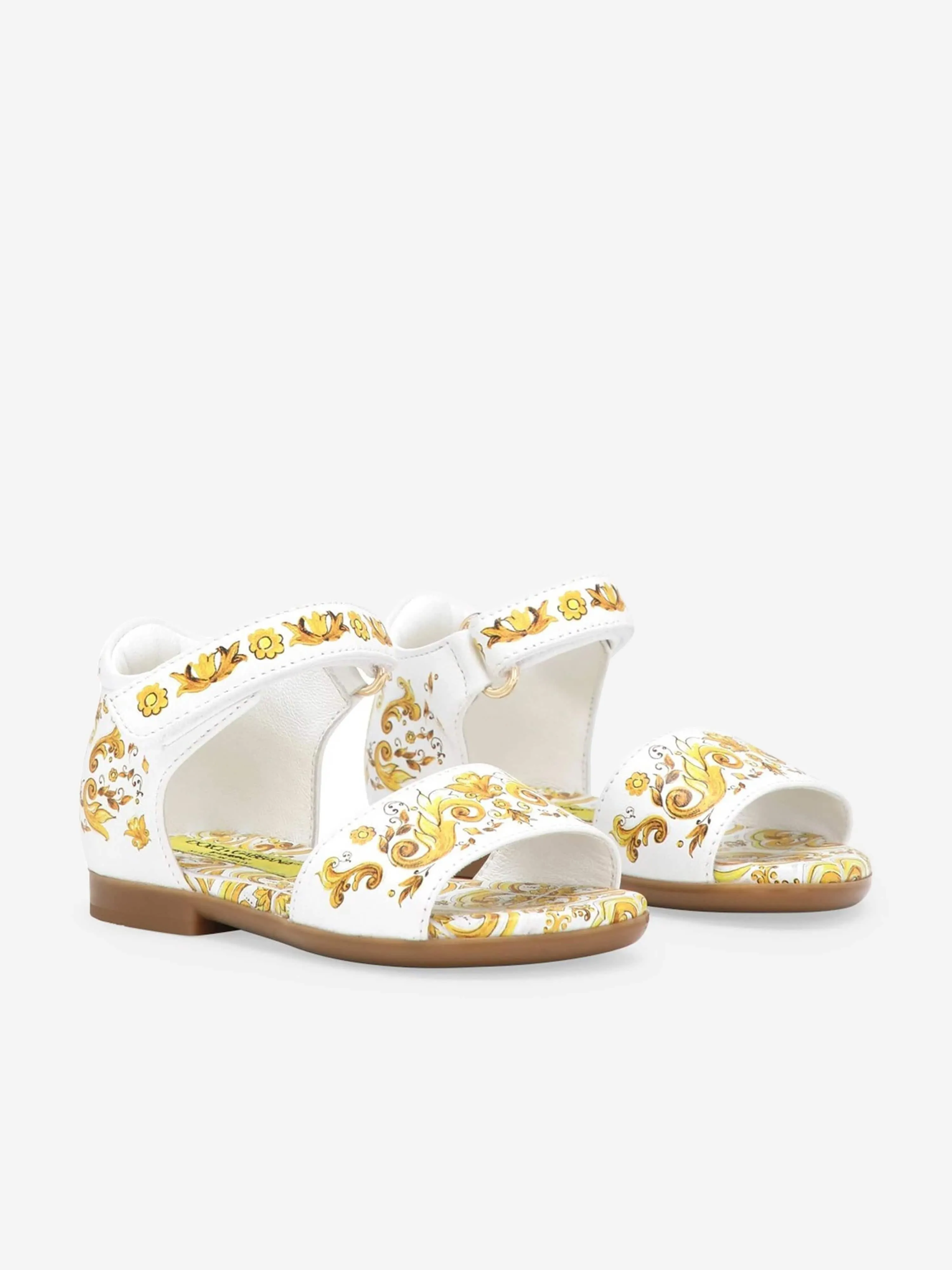 Dolce & Gabbana Mädchen Leder Maiolica Sandalen in Gelb