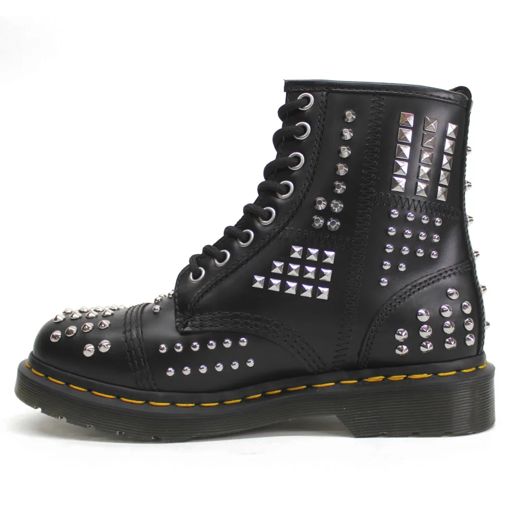 Dr. Martens 1460 Stiefel mit Nieten und Reißverschluss in Atlas-Leder, Unisex Knöchelstiefel für Biker