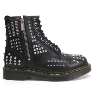 Dr. Martens 1460 Stiefel mit Nieten und Reißverschluss in Atlas-Leder, Unisex Knöchelstiefel für Biker