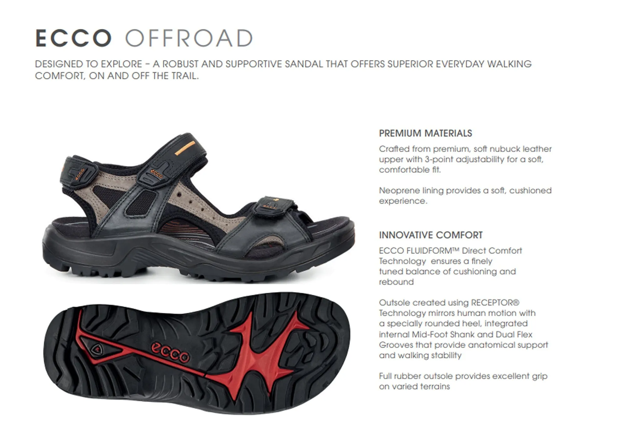 ECCO Herren Offroad Bequeme Leder Sandalen mit verstellbaren Riemen ECCO Schuhe