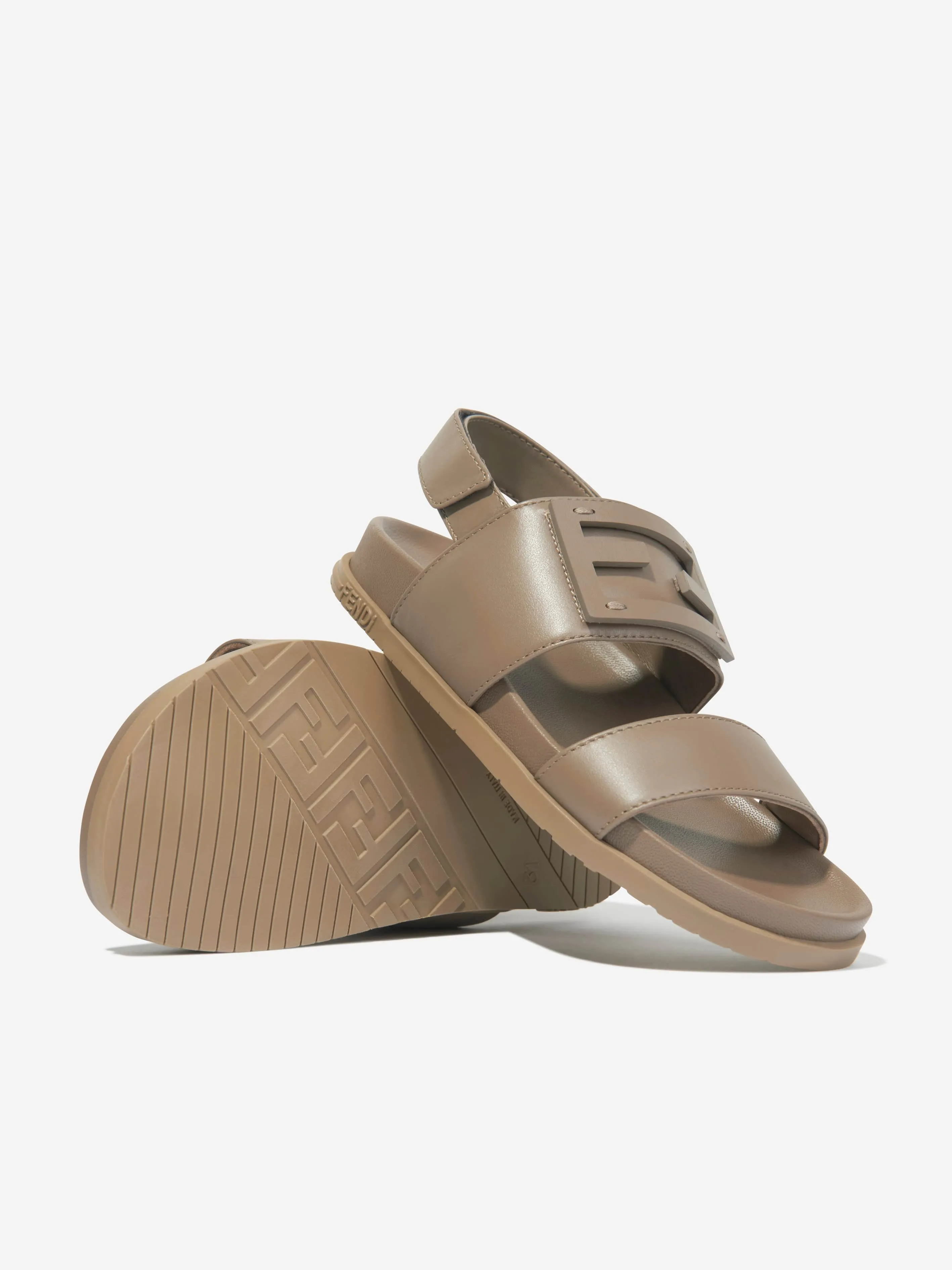 Fendi Kids Leder FF Logo Sandalen in Beige