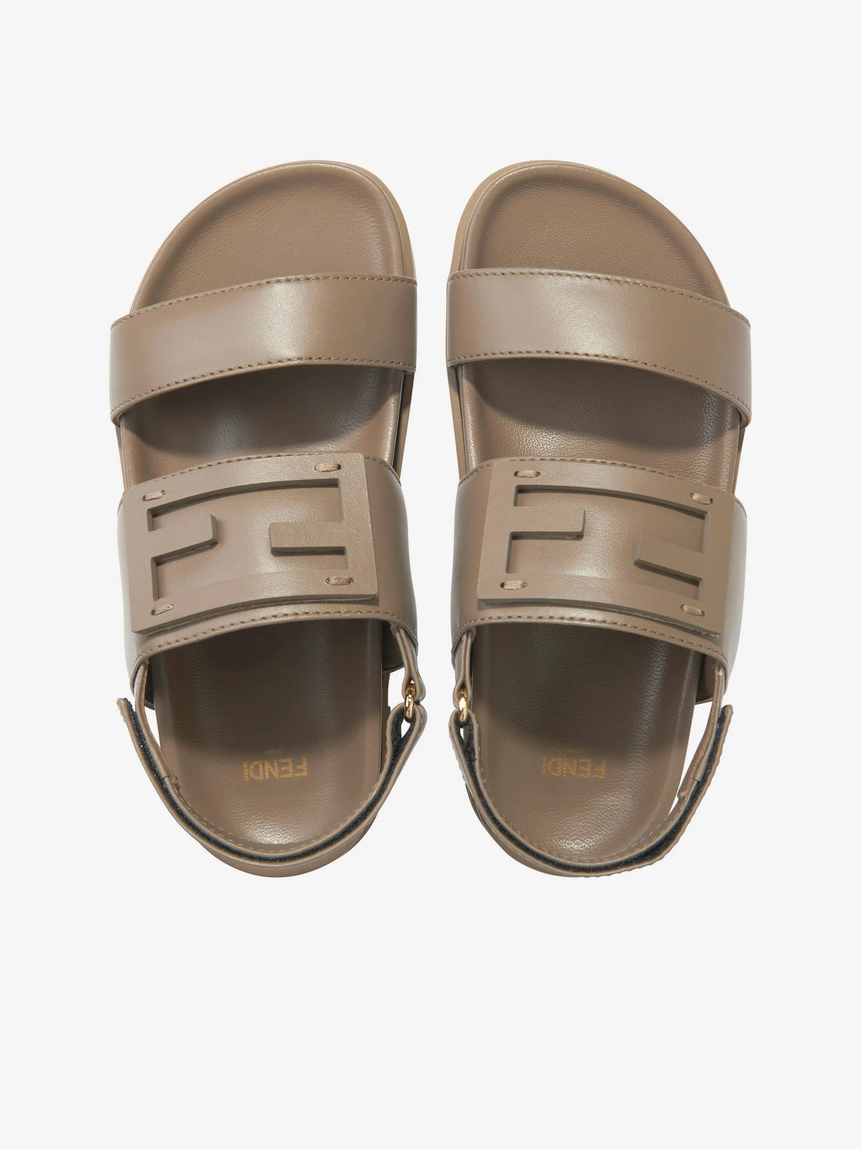 Fendi Kids Leder FF Logo Sandalen in Beige