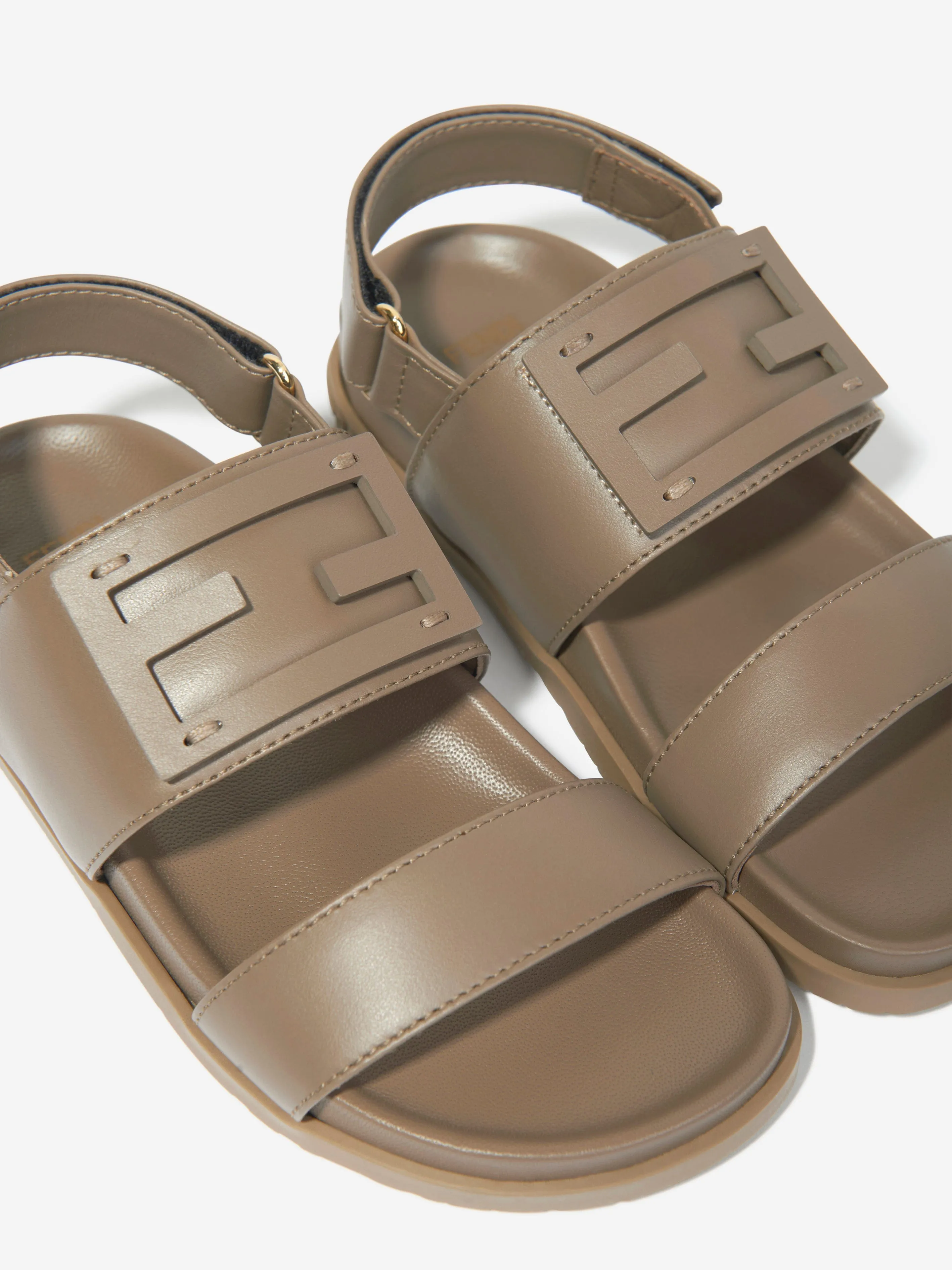 Fendi Kids Leder FF Logo Sandalen in Beige