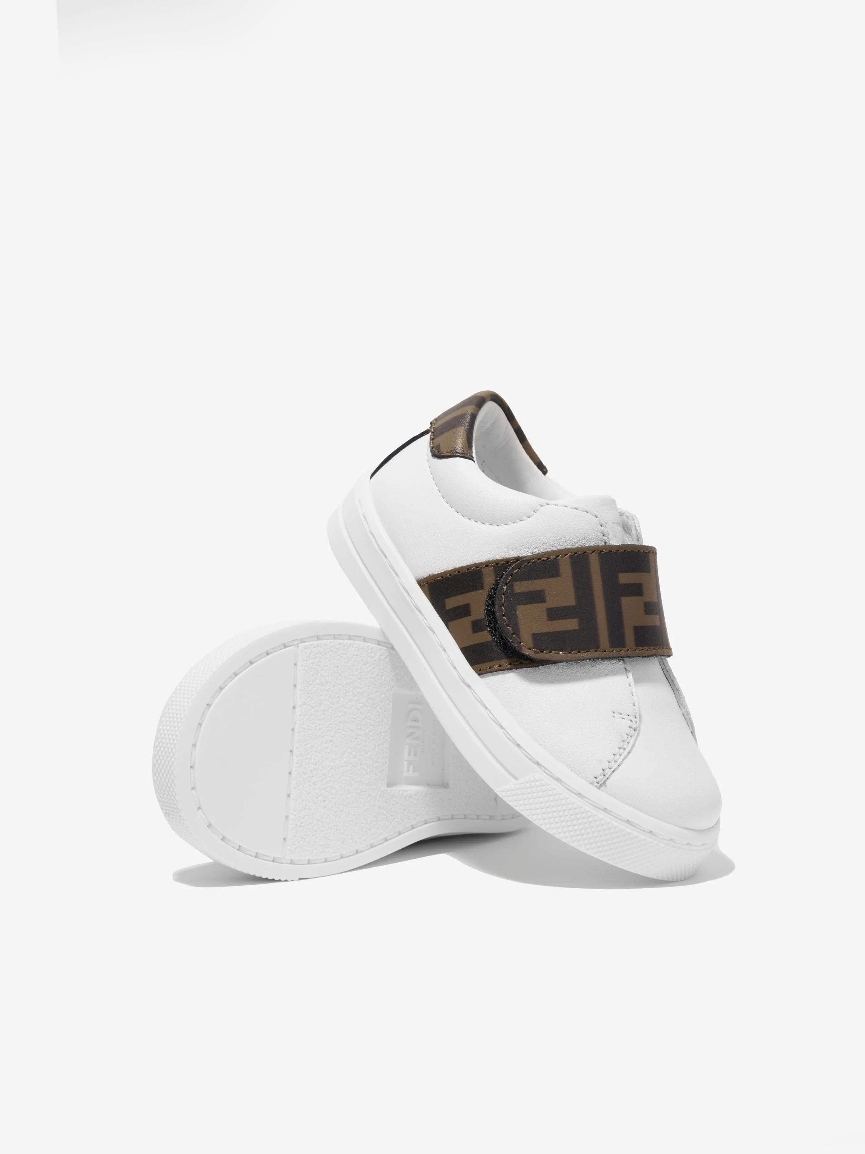 Fendi Kids Leder-Logo-Turnschuhe in Weiß
