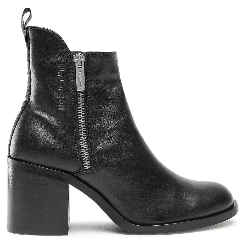 Fly London Ader912Fly Lederstiefel mit Reißverschluss und Blockabsatz für Damen
