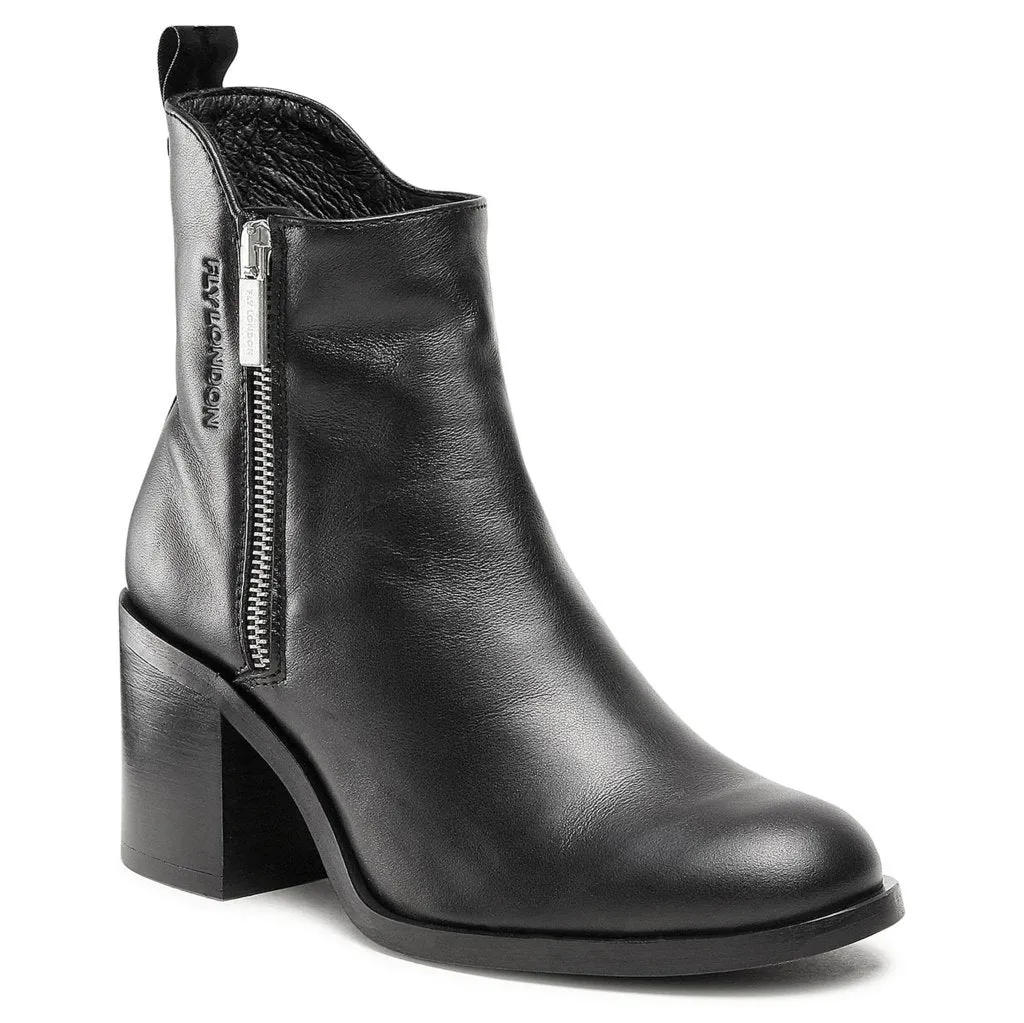 Fly London Ader912Fly Lederstiefel mit Reißverschluss und Blockabsatz für Damen