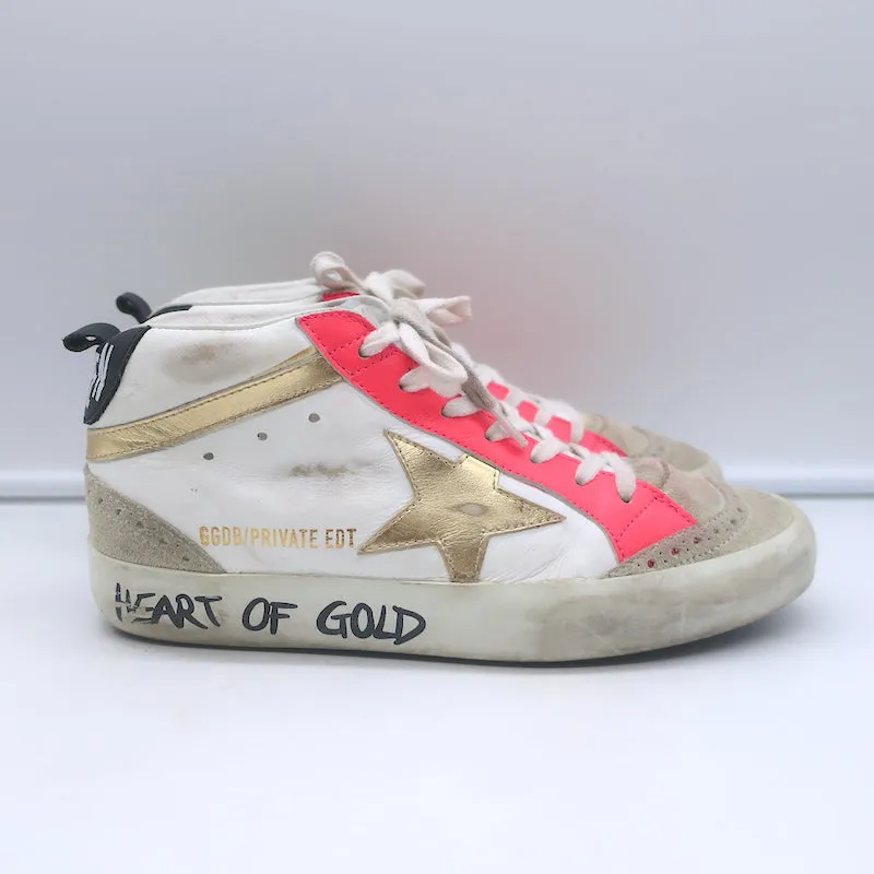 Golden Goose Heart of Gold Mid Star Sneakers Weiß & Rosa Leder Größe 35