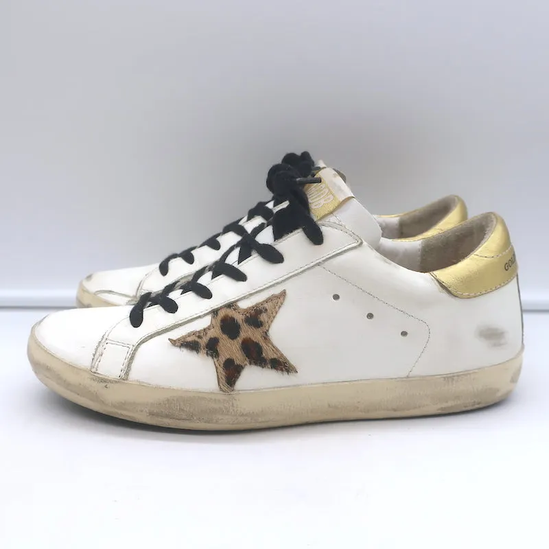 Golden Goose Superstar Leopard Pony Hair Star Sneakers Weißes Leder Größe 38