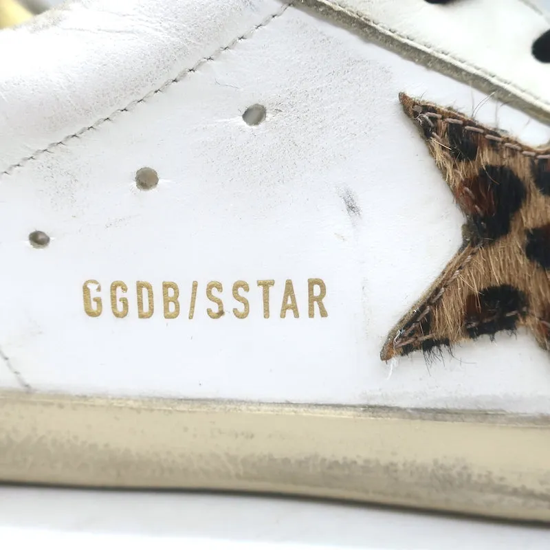 Golden Goose Superstar Leopard Pony Hair Star Sneakers Weißes Leder Größe 38