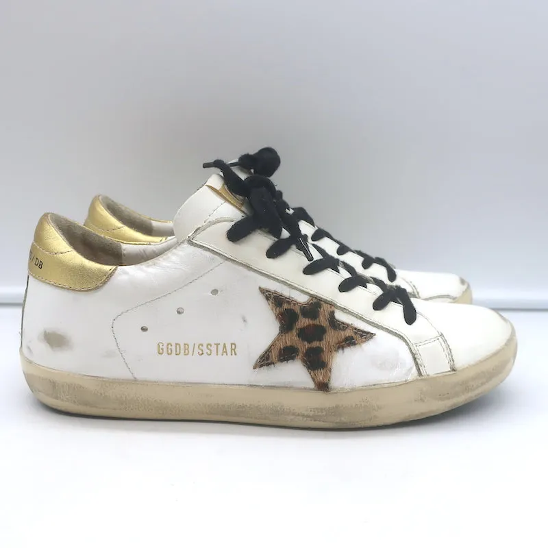 Golden Goose Superstar Leopard Pony Hair Star Sneakers Weißes Leder Größe 38