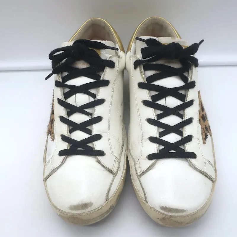 Golden Goose Superstar Leopard Pony Hair Star Sneakers Weißes Leder Größe 38