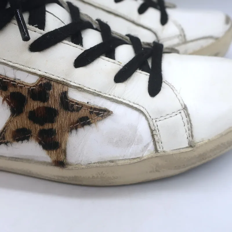 Golden Goose Superstar Leopard Pony Hair Star Sneakers Weißes Leder Größe 38