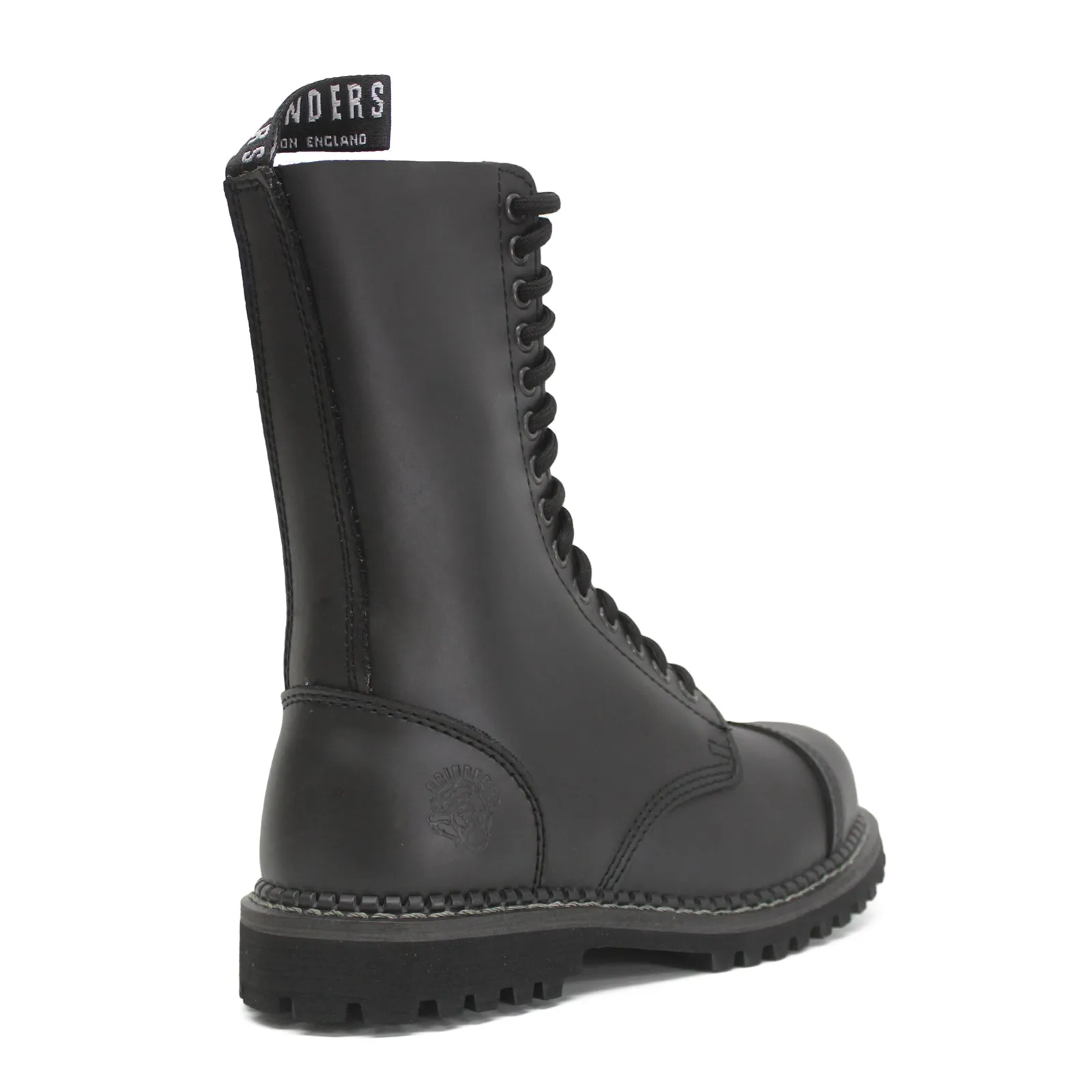 Grinders Herald 14-Ösen Unisex-Motorradstiefel mit Stahlkappe bis zur Mitte der Wade
