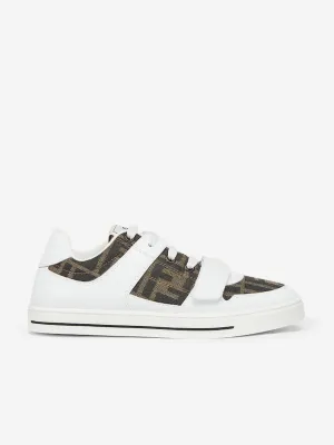 Kinder Leder Jacquard Logo Turnschuhe in Weiß