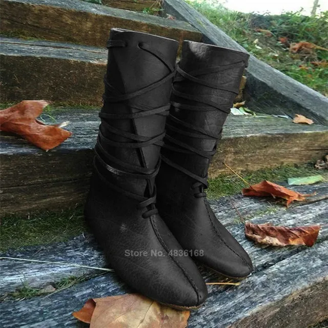 Mittelalterliche Wikinger Cosplay Schuhe Renaissance Ritter Schuhe für Frauen Stiefel für Herren Stiefel Bogenfest Karneval Party Halloween Navigator Mode Nova Schuhe