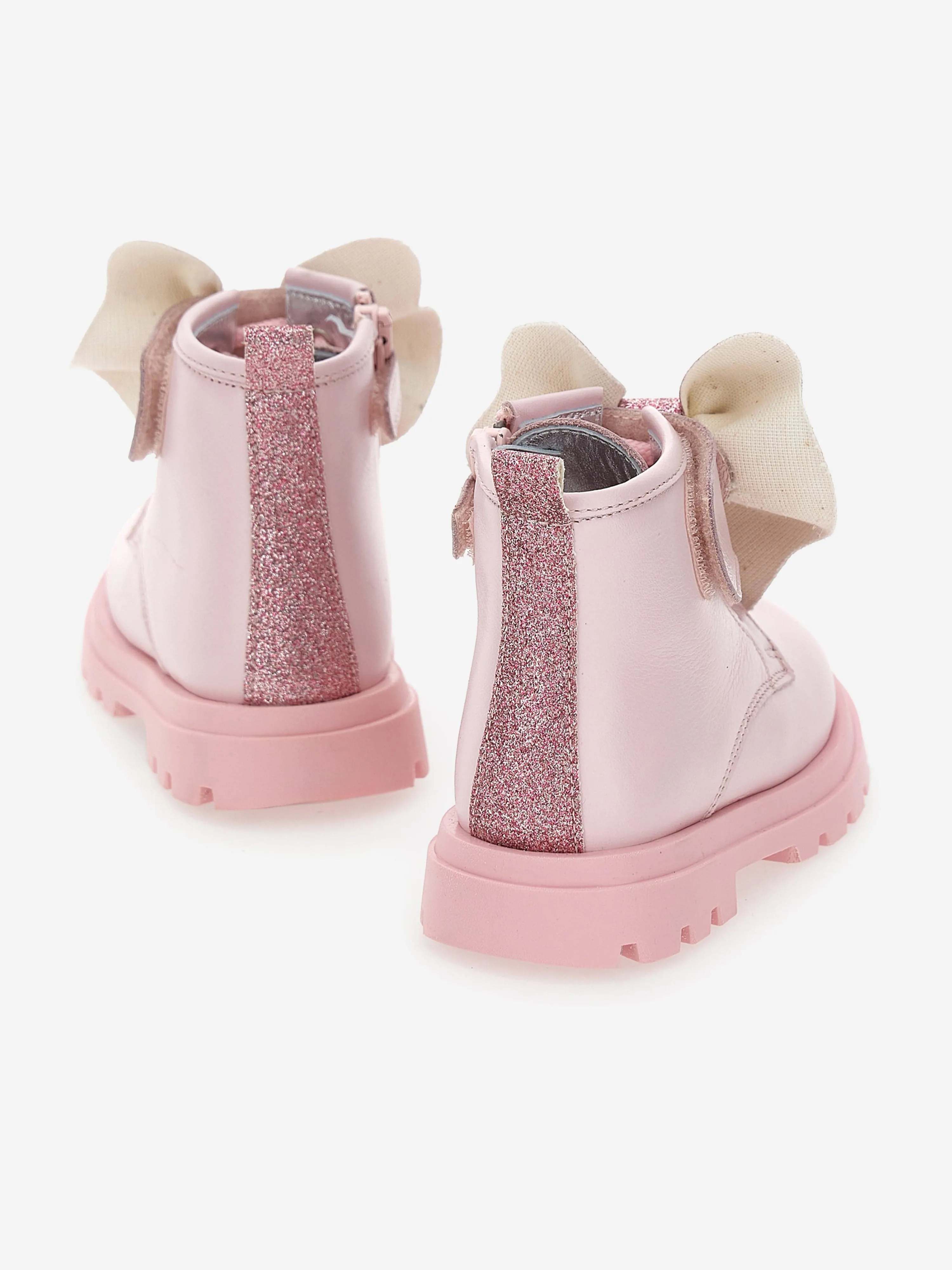 Monnalisa Mädchen Leder Glitzer Schleifen Stiefel in Rosa