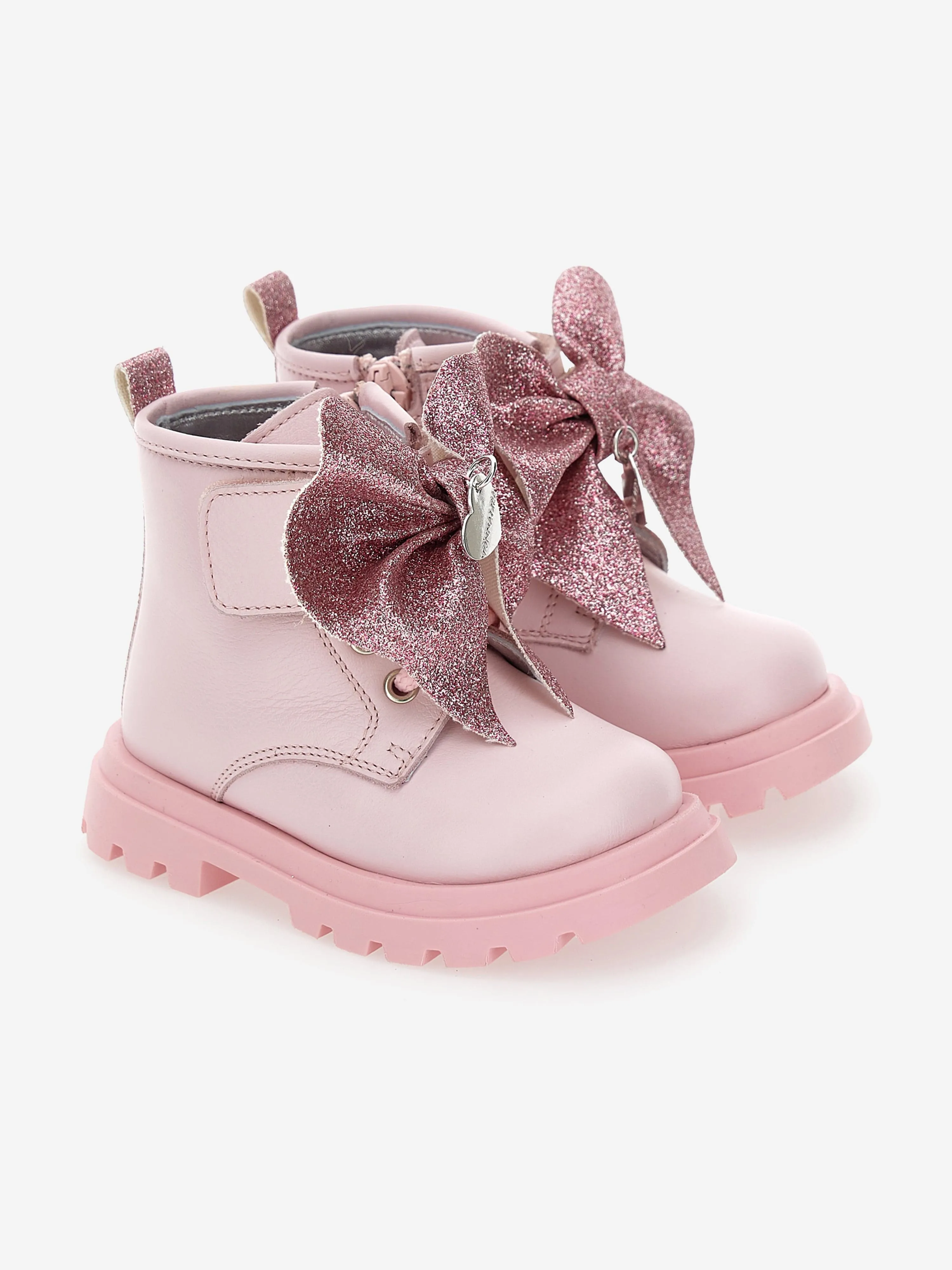 Monnalisa Mädchen Leder Glitzer Schleifen Stiefel in Rosa