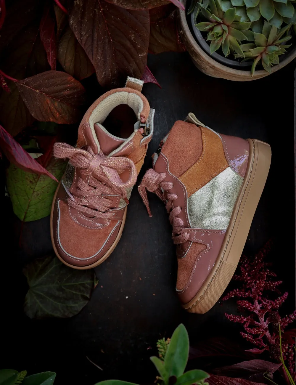 Berg-Sneakerschnürsenkel - Rosenton Glanzleder