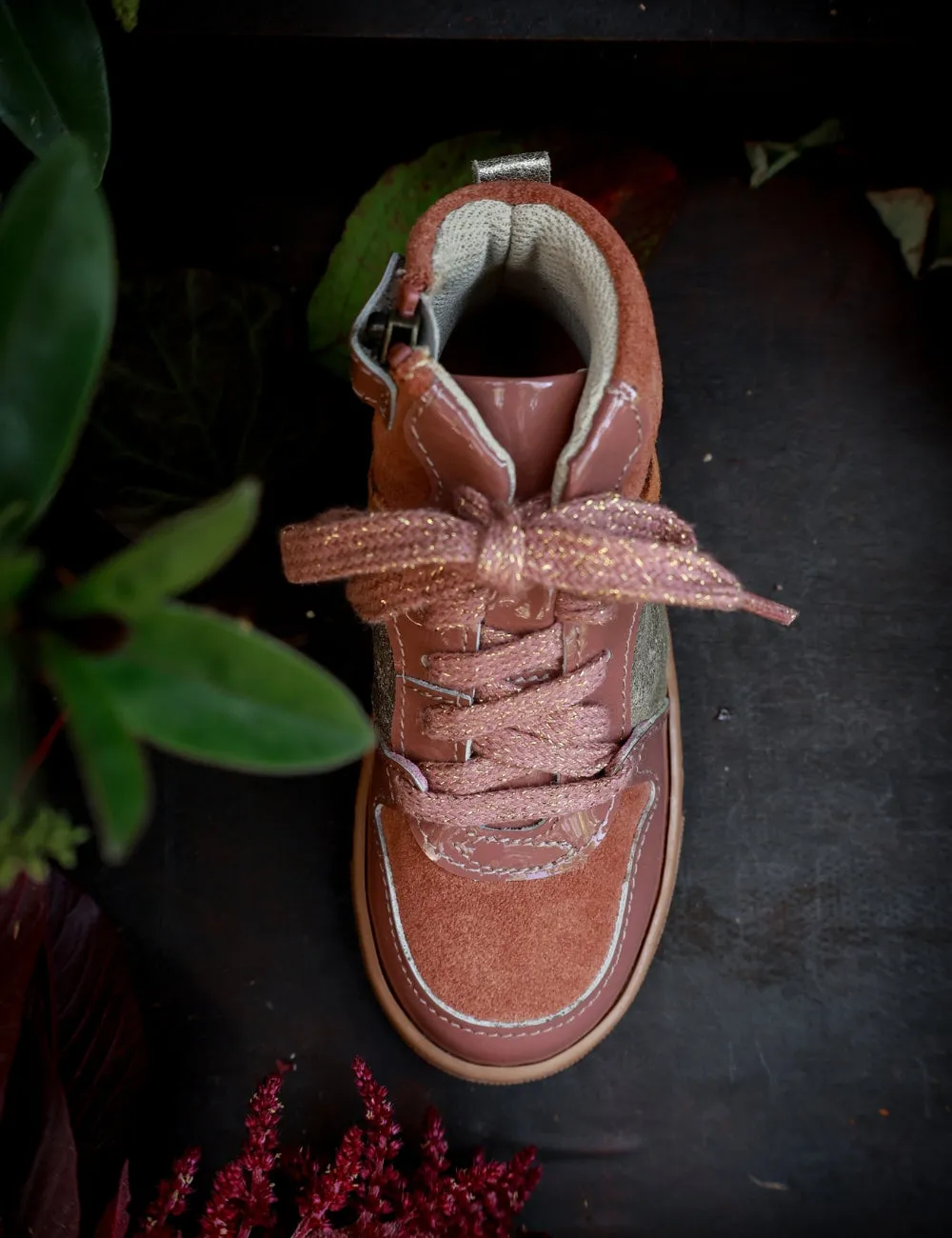 Berg-Sneakerschnürsenkel - Rosenton Glanzleder