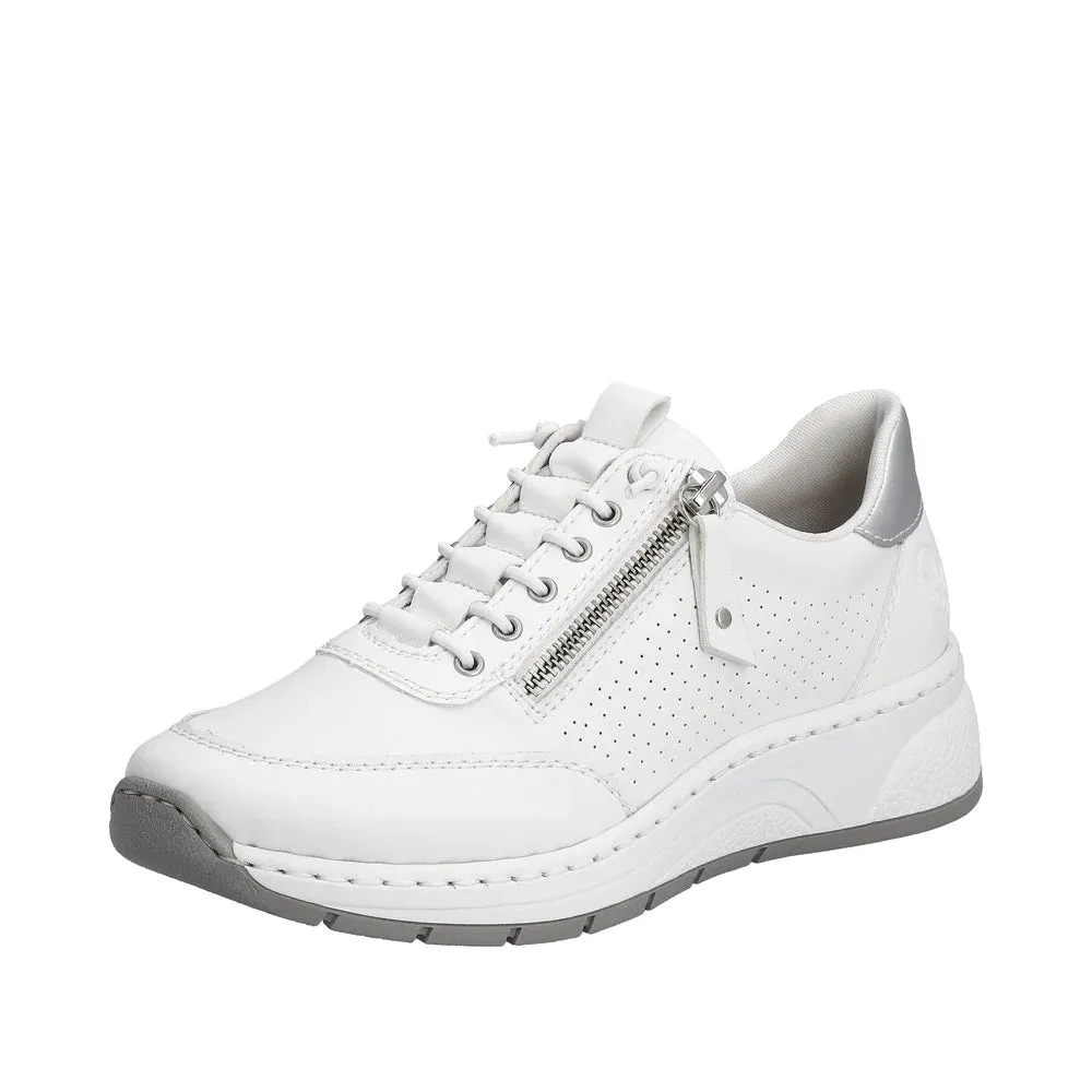 Rieker Schuhe N6500-80 mit Schnürung/Seitlichem Reißverschluss Weiß/Silber