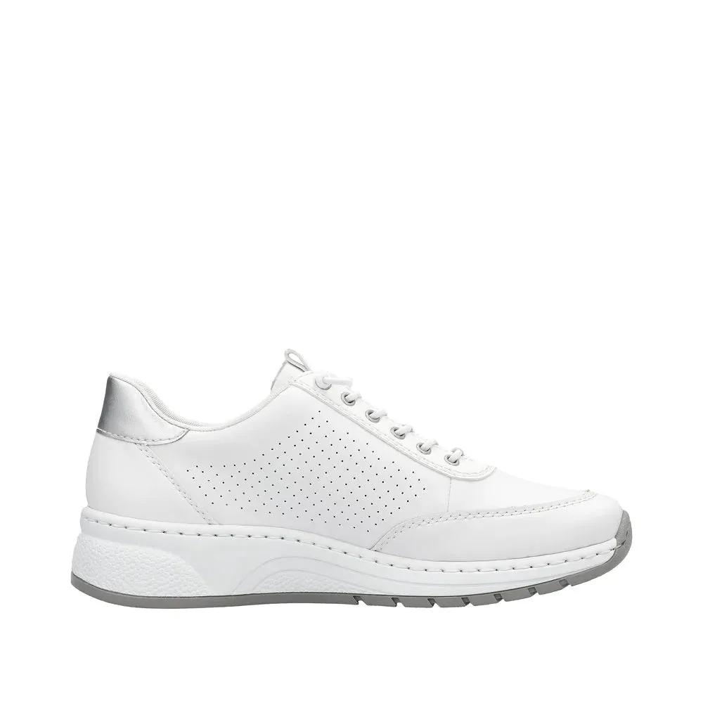 Rieker Schuhe N6500-80 mit Schnürung/Seitlichem Reißverschluss Weiß/Silber