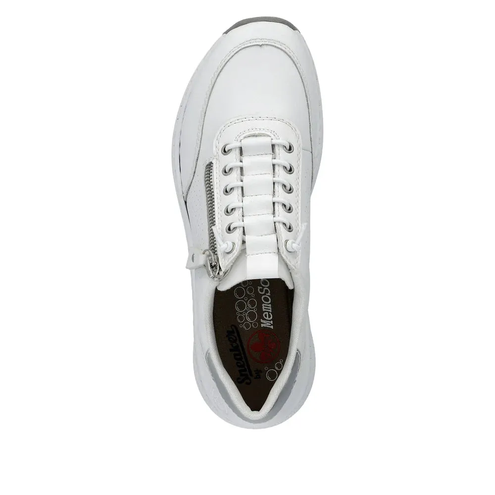 Rieker Schuhe N6500-80 mit Schnürung/Seitlichem Reißverschluss Weiß/Silber