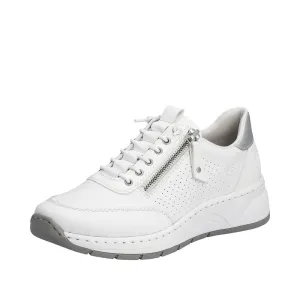 Rieker Schuhe N6500-80 mit Schnürung/Seitlichem Reißverschluss Weiß/Silber