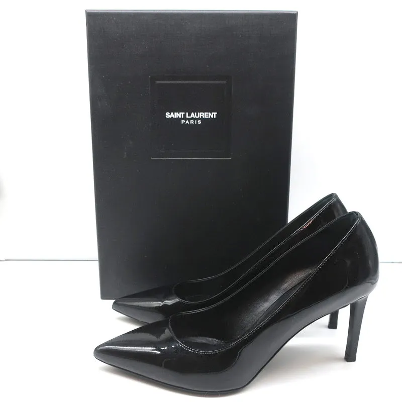 Saint Laurent Paris 80 Pumps Schwarz Lackleder Größe 37.5 Spitzabsatz High Heels