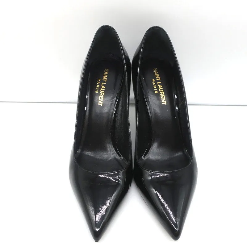 Saint Laurent Paris 80 Pumps Schwarz Lackleder Größe 37.5 Spitzabsatz High Heels