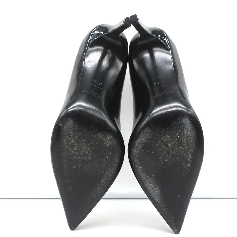Saint Laurent Paris 80 Pumps Schwarz Lackleder Größe 37.5 Spitzabsatz High Heels