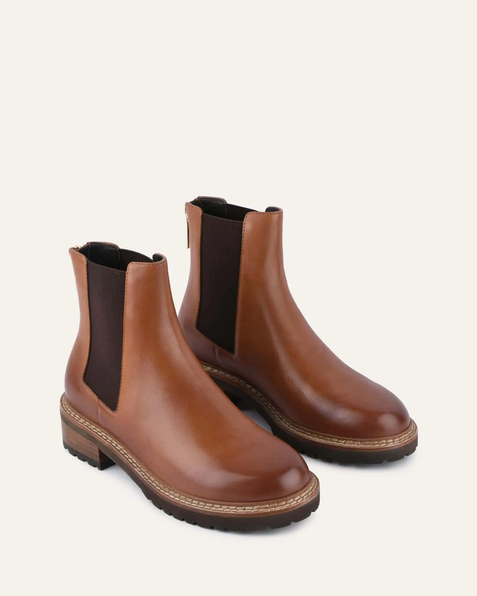SAMIRA FLACHER KNÖCHELSTIEFEL BRANDY LEDER