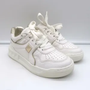 Valentino One Stud Low Top Sneakers Weiß & Gold Leder Größe 35.5