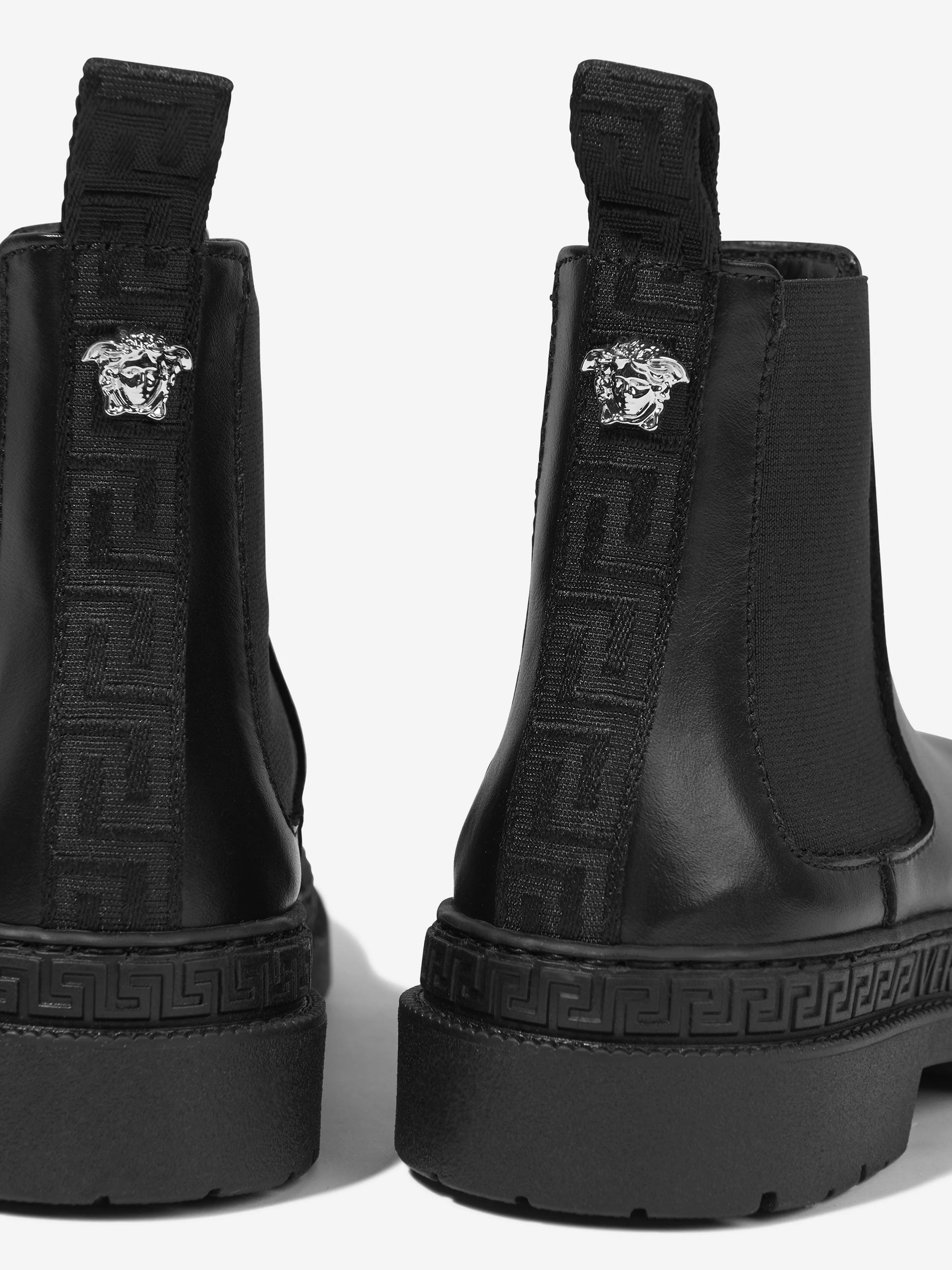 Versace Kids Leder Chelsea Stiefel in Schwarz