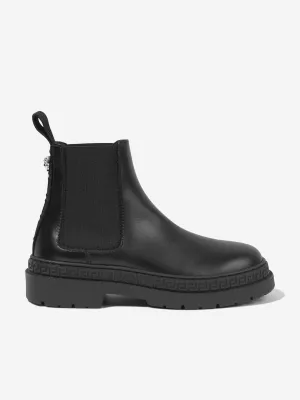 Versace Kids Leder Chelsea Stiefel in Schwarz