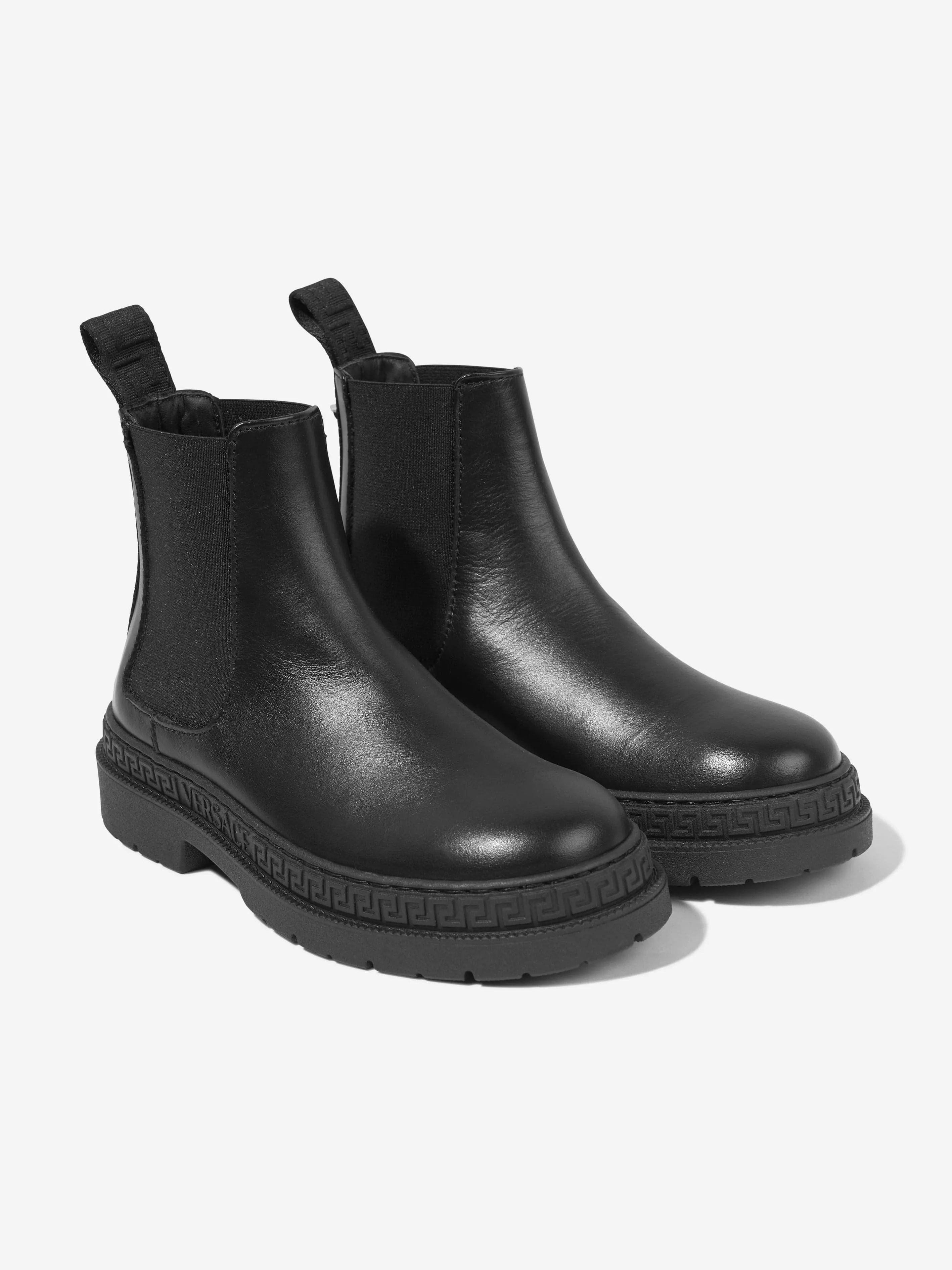 Versace Kids Leder Chelsea Stiefel in Schwarz