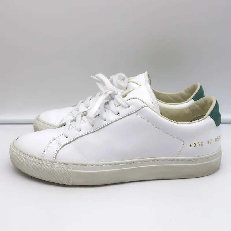 Frauen Retro Low Top Sneakers von Common Projects in Weiß & Grün, Leder, Größe 37